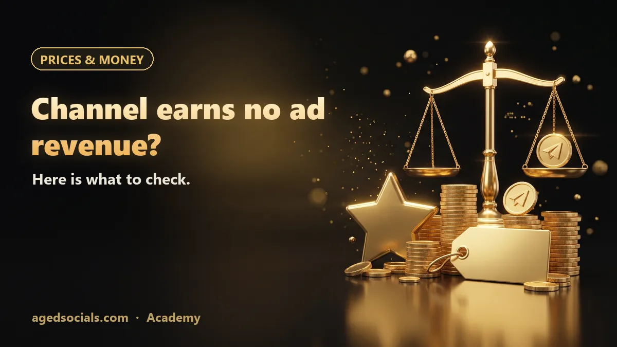 Why Your Telegram Channel Earns No Ad Revenue (and What to Check): AgedSocials illustration